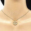 Juego de Arete y Dije de Adulto 10.156.0320 Oro Laminado, Diseño de Corazón y Amor, con Blanca Micro Pave, Pulido, Tono Dorado
