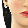 Juego de Arete y Dije de Adulto 10.156.0320 Oro Laminado, Diseño de Corazón y Amor, con Blanca Micro Pave, Pulido, Tono Dorado