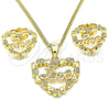 Juego de Arete y Dije de Adulto 10.156.0320 Oro Laminado, Diseño de Corazón y Amor, con Blanca Micro Pave, Pulido, Tono Dorado