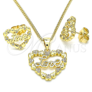 Juego de Arete y Dije de Adulto 10.156.0320 Oro Laminado, Diseño de Corazón y Amor, con Blanca Micro Pave, Pulido, Tono Dorado