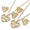 Juego de Arete y Dije de Adulto 10.156.0320 Oro Laminado, Diseño de Corazón y Amor, con Blanca Micro Pave, Pulido, Tono Dorado