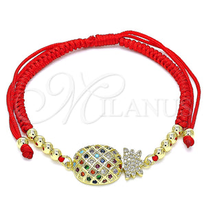 Pulsera Bolo Ajustable 03.368.0025.12 Oro Laminado, Diseño de Pina y Bola, con Multicolor Micro Pave, Pulido, Tono Dorado (03 MM Thickness, 12 Inches Length)