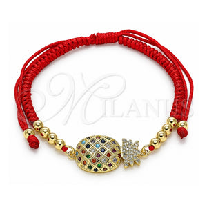 Pulsera Bolo Ajustable 03.368.0025.12 Oro Laminado, Diseño de Pina y Bola, con Multicolor Micro Pave, Pulido, Tono Dorado (03 MM Thickness, 12 Inches Length)