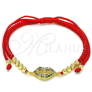 Pulsera Bolo Ajustable 03.368.0036.11 Oro Laminado, Diseño de Labios y Bola, con Multicolor Micro Pave, Pulido, Tono Dorado (03 MM Thickness, 11 Inches Length)