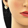 Arete Dormilona 02.156.0517 Oro Laminado, Diseño de Corazón, con Blanca Micro Pave, Pulido, Tono Dorado