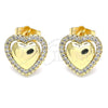 Arete Dormilona 02.156.0517 Oro Laminado, Diseño de Corazón, con Blanca Micro Pave, Pulido, Tono Dorado