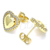 Arete Dormilona 02.156.0517 Oro Laminado, Diseño de Corazón, con Blanca Micro Pave, Pulido, Tono Dorado