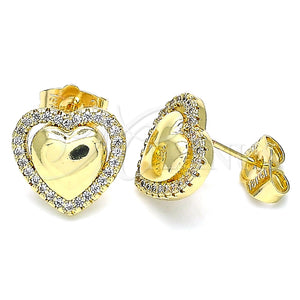 Arete Dormilona 02.156.0517 Oro Laminado, Diseño de Corazón, con Blanca Micro Pave, Pulido, Tono Dorado
