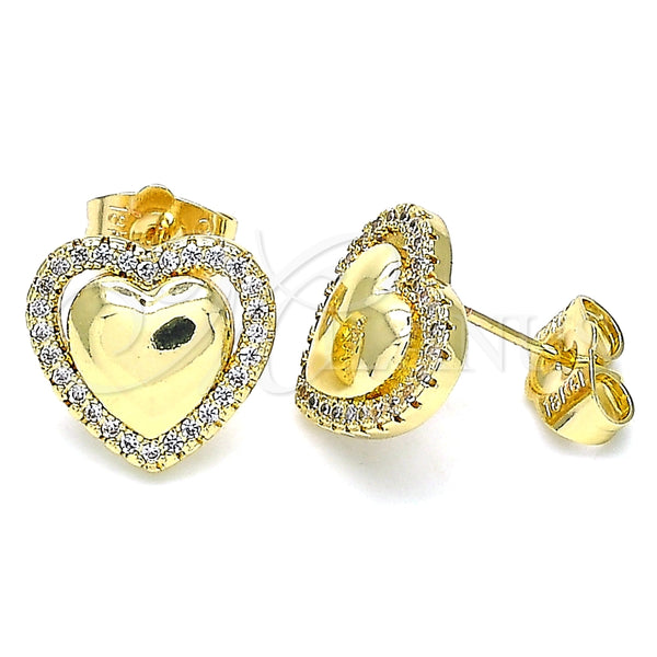 Arete Dormilona 02.156.0517 Oro Laminado, Diseño de Corazón, con Blanca Micro Pave, Pulido, Tono Dorado