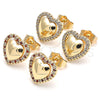 Arete Dormilona 02.156.0517 Oro Laminado, Diseño de Corazón, con Blanca Micro Pave, Pulido, Tono Dorado
