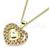 Collares con Dije 04.156.0377.1.20 Oro Laminado, Diseño de Corazón, con Granate and Blanca Micro Pave, Pulido, Tono Dorado (02 MM Thickness, 20 Inches Length)