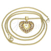 Collares con Dije 04.156.0377.1.20 Oro Laminado, Diseño de Corazón, con Granate and Blanca Micro Pave, Pulido, Tono Dorado (02 MM Thickness, 20 Inches Length)