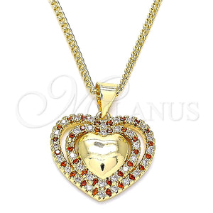 Collares con Dije 04.156.0377.1.20 Oro Laminado, Diseño de Corazón, con Granate and Blanca Micro Pave, Pulido, Tono Dorado (02 MM Thickness, 20 Inches Length)