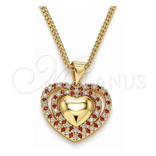 Collares con Dije 04.156.0377.1.20 Oro Laminado, Diseño de Corazón, con Granate and Blanca Micro Pave, Pulido, Tono Dorado (02 MM Thickness, 20 Inches Length)