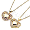 Collares con Dije 04.156.0377.1.20 Oro Laminado, Diseño de Corazón, con Granate and Blanca Micro Pave, Pulido, Tono Dorado (02 MM Thickness, 20 Inches Length)