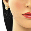 Juego de Arete y Dije de Adulto 10.156.0321.1 Oro Laminado, Diseño de Corazón, con Granate and Blanca Micro Pave, Pulido, Tono Dorado