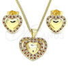 Juego de Arete y Dije de Adulto 10.156.0321.1 Oro Laminado, Diseño de Corazón, con Granate and Blanca Micro Pave, Pulido, Tono Dorado