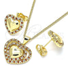 Juego de Arete y Dije de Adulto 10.156.0321.1 Oro Laminado, Diseño de Corazón, con Granate and Blanca Micro Pave, Pulido, Tono Dorado