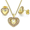 Juego de Arete y Dije de Adulto 10.156.0321.1 Oro Laminado, Diseño de Corazón, con Granate and Blanca Micro Pave, Pulido, Tono Dorado