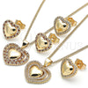 Juego de Arete y Dije de Adulto 10.156.0321.1 Oro Laminado, Diseño de Corazón, con Granate and Blanca Micro Pave, Pulido, Tono Dorado