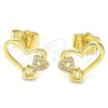 Arete Dormilona 02.156.0518 Oro Laminado, Diseño de Corazón, con Blanca Micro Pave, Pulido, Tono Dorado