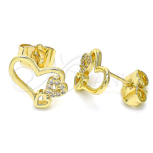 Arete Dormilona 02.156.0518 Oro Laminado, Diseño de Corazón, con Blanca Micro Pave, Pulido, Tono Dorado