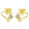 Arete Dormilona 02.156.0518.1 Oro Laminado, Diseño de Corazón, con Granate and Blanca Micro Pave, Pulido, Tono Dorado