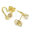 Arete Dormilona 02.156.0518.1 Oro Laminado, Diseño de Corazón, con Granate and Blanca Micro Pave, Pulido, Tono Dorado
