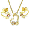 Juego de Arete y Dije de Adulto 10.156.0322.1 Oro Laminado, Diseño de Corazón, con Granate and Blanca Micro Pave, Pulido, Tono Dorado