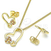 Juego de Arete y Dije de Adulto 10.156.0322.1 Oro Laminado, Diseño de Corazón, con Granate and Blanca Micro Pave, Pulido, Tono Dorado