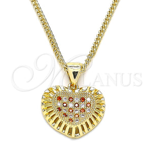 Collares con Dije 04.156.0378.1.20 Oro Laminado, Diseño de Corazón, con Granate and Blanca Micro Pave, Pulido, Tono Dorado (02 MM Thickness, 20 Inches Length)