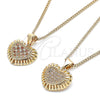Collares con Dije 04.156.0378.1.20 Oro Laminado, Diseño de Corazón, con Granate and Blanca Micro Pave, Pulido, Tono Dorado (02 MM Thickness, 20 Inches Length)