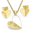 Juego de Arete y Dije de Adulto 10.156.0323 Oro Laminado, Diseño de Corazón, con Blanca Zirconia Cubica, Pulido, Tono Dorado