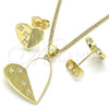Juego de Arete y Dije de Adulto 10.156.0323 Oro Laminado, Diseño de Corazón, con Blanca Zirconia Cubica, Pulido, Tono Dorado
