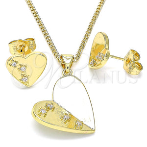 Juego de Arete y Dije de Adulto 10.156.0323 Oro Laminado, Diseño de Corazón, con Blanca Zirconia Cubica, Pulido, Tono Dorado