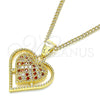 Collares con Dije 04.156.0379.1.20 Oro Laminado, Diseño de Corazón, con Granate and Blanca Micro Pave, Pulido, Tono Dorado (02 MM Thickness, 20 Inches Length)