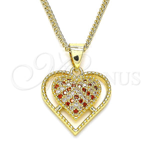 Collares con Dije 04.156.0379.1.20 Oro Laminado, Diseño de Corazón, con Granate and Blanca Micro Pave, Pulido, Tono Dorado (02 MM Thickness, 20 Inches Length)