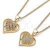 Collares con Dije 04.156.0379.1.20 Oro Laminado, Diseño de Corazón, con Granate and Blanca Micro Pave, Pulido, Tono Dorado (02 MM Thickness, 20 Inches Length)