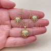 Juego de Arete y Dije de Adulto 10.156.0324 Oro Laminado, Diseño de Corazón, con Micro Pave Blanca, Pulido, Tono Dorado