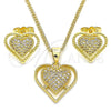 Juego de Arete y Dije de Adulto 10.156.0324 Oro Laminado, Diseño de Corazón, con Micro Pave Blanca, Pulido, Tono Dorado