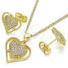 Juego de Arete y Dije de Adulto 10.156.0324 Oro Laminado, Diseño de Corazón, con Micro Pave Blanca, Pulido, Tono Dorado