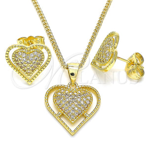 Juego de Arete y Dije de Adulto 10.156.0324 Oro Laminado, Diseño de Corazón, con Micro Pave Blanca, Pulido, Tono Dorado