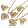 Juego de Arete y Dije de Adulto 10.156.0324 Oro Laminado, Diseño de Corazón, con Micro Pave Blanca, Pulido, Tono Dorado