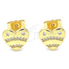 Arete Dormilona 02.156.0521 Oro Laminado, Diseño de Corazón, con Blanca Micro Pave, Pulido, Tono Dorado