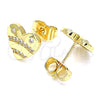 Arete Dormilona 02.156.0521 Oro Laminado, Diseño de Corazón, con Blanca Micro Pave, Pulido, Tono Dorado
