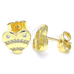 Arete Dormilona 02.156.0521 Oro Laminado, Diseño de Corazón, con Blanca Micro Pave, Pulido, Tono Dorado