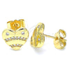 Arete Dormilona 02.156.0521 Oro Laminado, Diseño de Corazón, con Blanca Micro Pave, Pulido, Tono Dorado