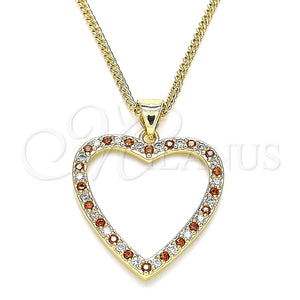 Collares con Dije 04.156.0380.1.20 Oro Laminado, Diseño de Corazón, con Granate and Blanca Micro Pave, Pulido, Tono Dorado (02 MM Thickness, 20 Inches Length)