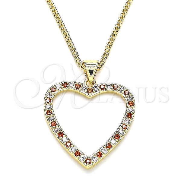 Collares con Dije 04.156.0380.1.20 Oro Laminado, Diseño de Corazón, con Granate and Blanca Micro Pave, Pulido, Tono Dorado (02 MM Thickness, 20 Inches Length)
