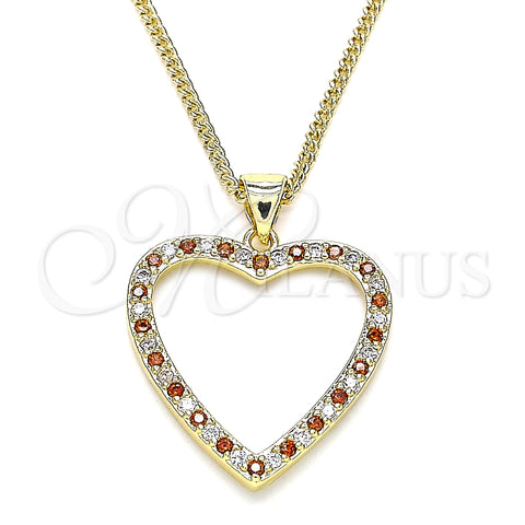 Collares con Dije 04.156.0380.1.20 Oro Laminado, Diseño de Corazón, con Granate and Blanca Micro Pave, Pulido, Tono Dorado (02 MM Thickness, 20 Inches Length)